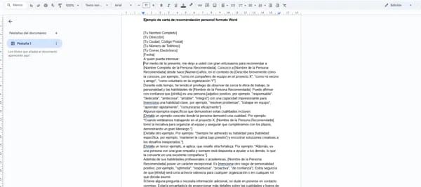 ejemplo de carta de recomendación personal formato Word